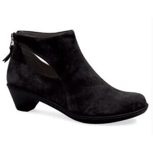 Dansko Booties 38 7-7.5 Bonita Suede Leather Cutout Heeled Ankle Zip Up Black